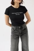 Baskılı Likralı Crop T-Shirt resmi